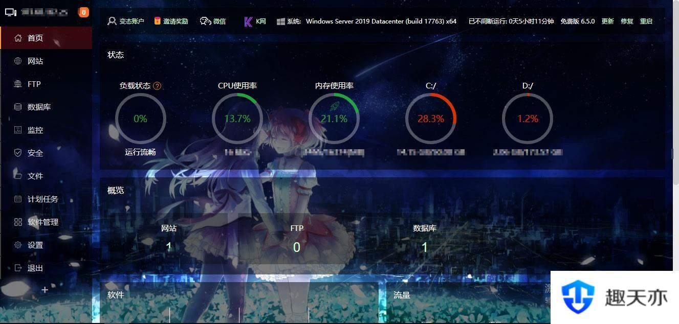 精美漂亮半透明效果服务器宝塔控制面板美化模板